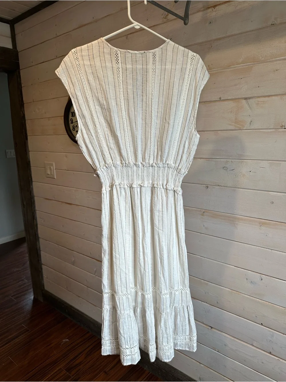 Black Tape | Cream & Shiny Silver Striped Linen Blend Dress - Picture 7 of 7